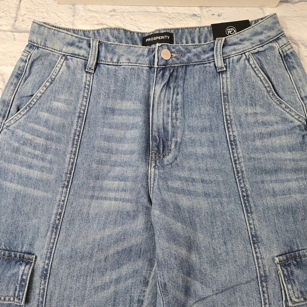NWT Prosperity Cargo Jean Blue Utility High Rise Wide Straight Seam Detail sz 29 - Picture 7 of 16